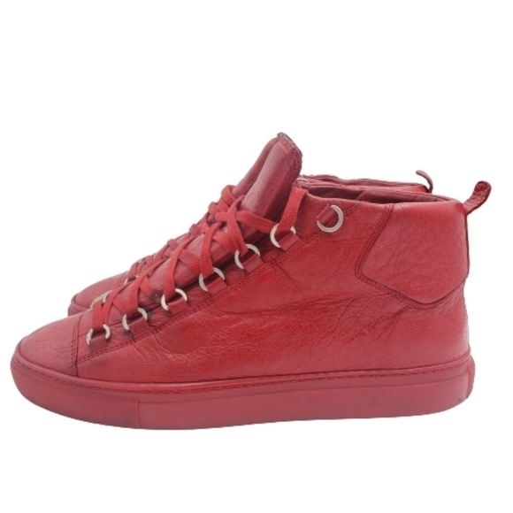 Balenciaga Arena Red Textured Leather High Top Sneakers Pre-owned Size 41 - Picture 4 of 7